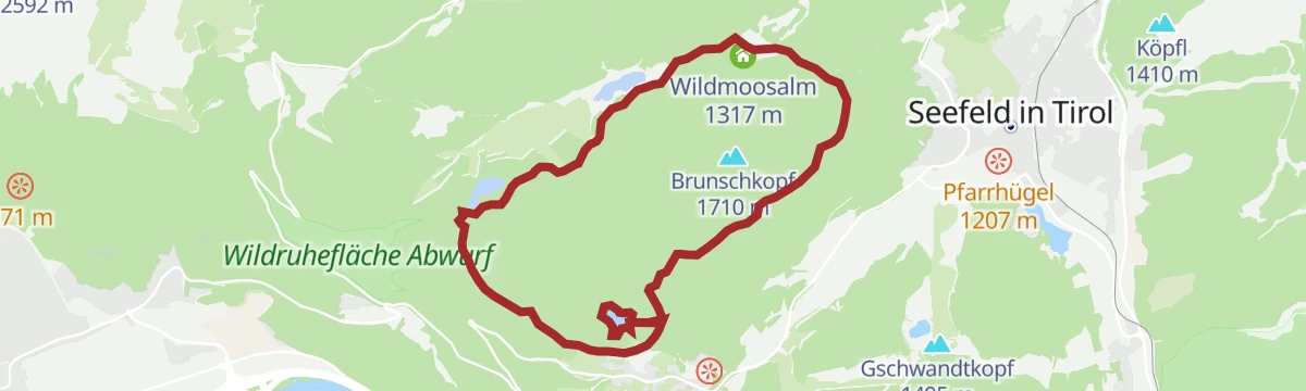 Route map: W28: Winterrundwanderung Mösern-Wildmoosalm-Lottenseehütte